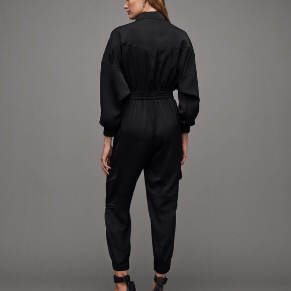 NWOT All Saints Charli Tapered Leg Cargo Zip Jumpsuit in Black - Picture 4 of 4